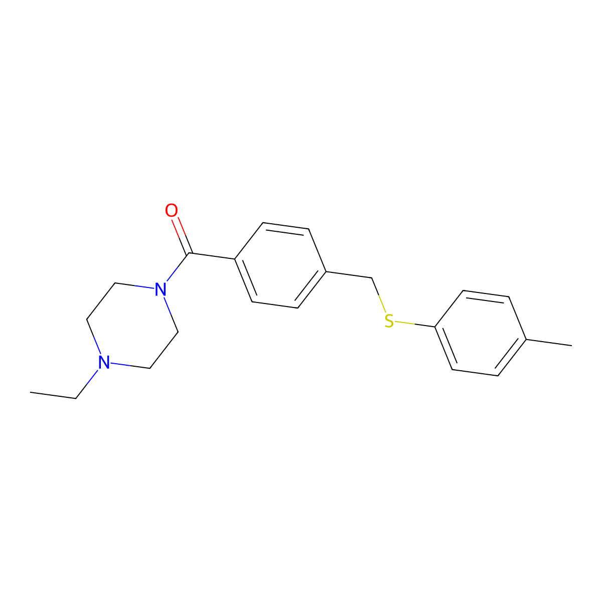 1-Ethyl-4-(4-{[(4-methylphenyl)thio]methyl}benzoyl)piperazine molecular structure, CAS 831240-50-7