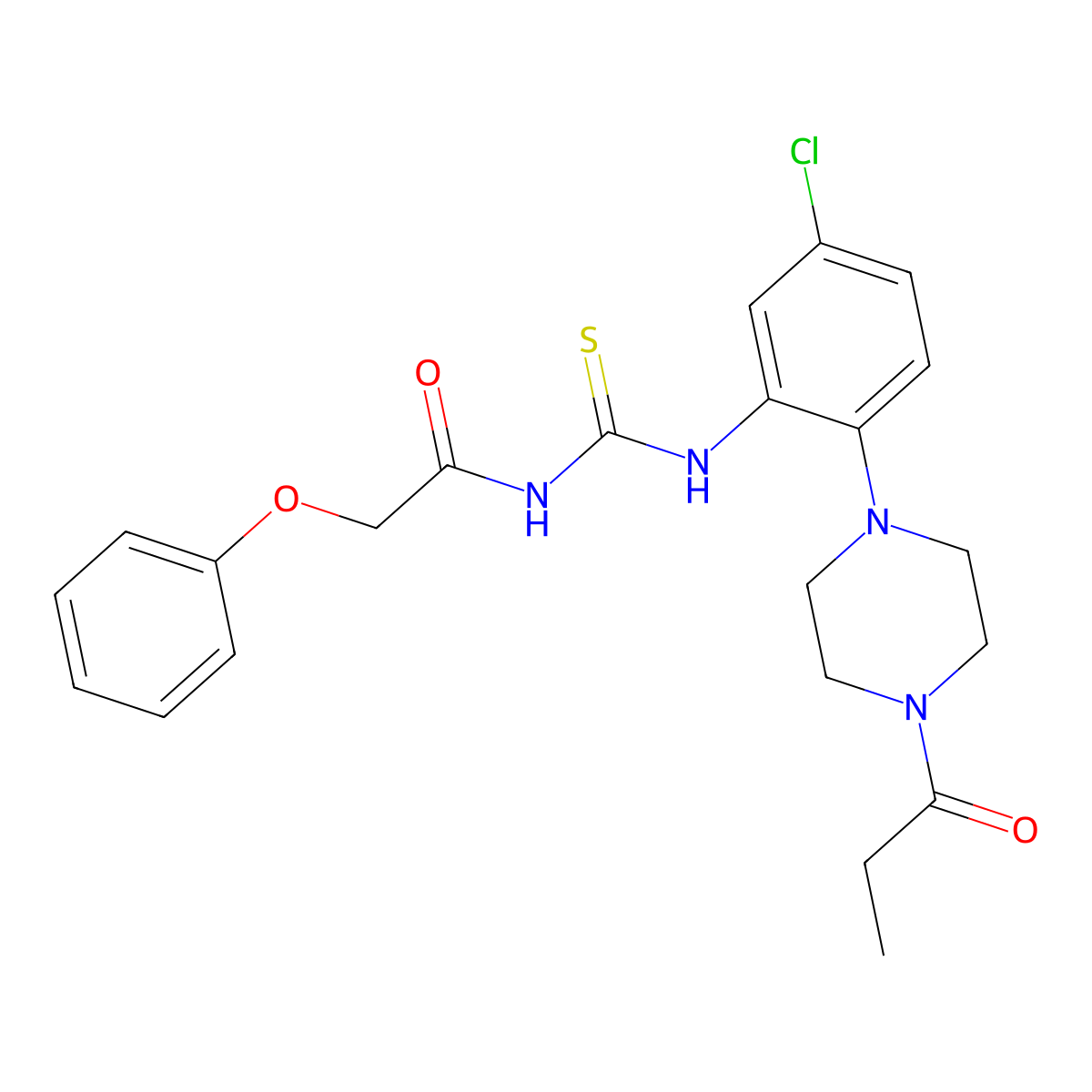 N-[[5-chloro-2-(4-propanoylpiperazin-1-yl)phenyl]carbamothioyl]-2-phenoxyacetamide molecular structure, CAS 831240-65-4