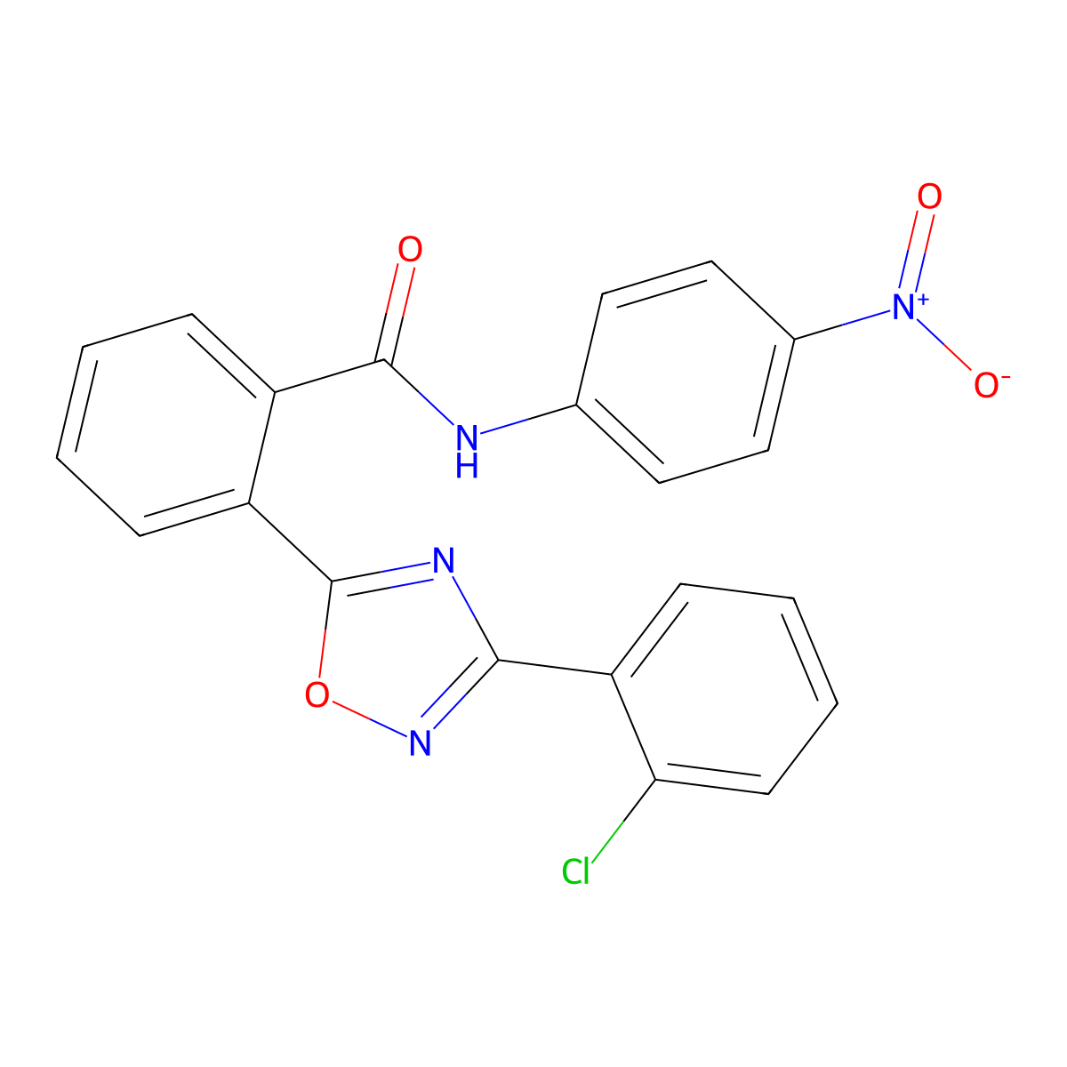 2-[3-(2-chlorophenyl)-1,2,4-oxadiazol-5-yl]-N-(4-nitrophenyl)benzamide molecular structure, CAS 831240-83-6
