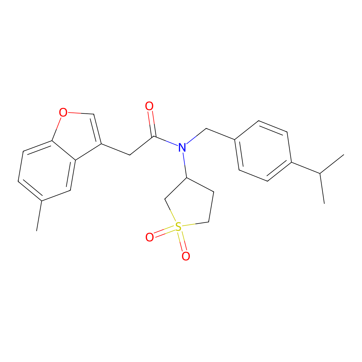 N-(1,1-dioxidotetrahydrothiophen-3-yl)-2-(5-methyl-1-benzofuran-3-yl)-N-[4-(propan-2-yl)benzyl]acetamide molecular structure, CAS 831241-10-2