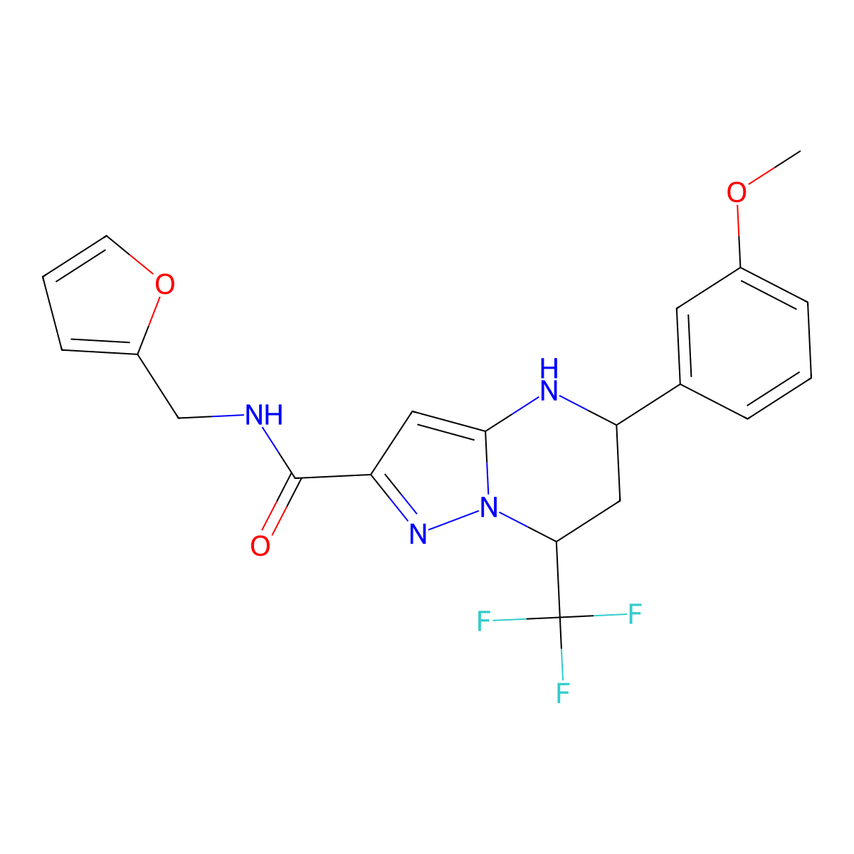 N-(furan-2-ylmethyl)-5-(3-methoxyphenyl)-7-(trifluoromethyl)-4,5,6,7-tetrahydropyrazolo[1,5-a]pyrimidine-2-carboxamide molecular structure, CAS 831241-39-5