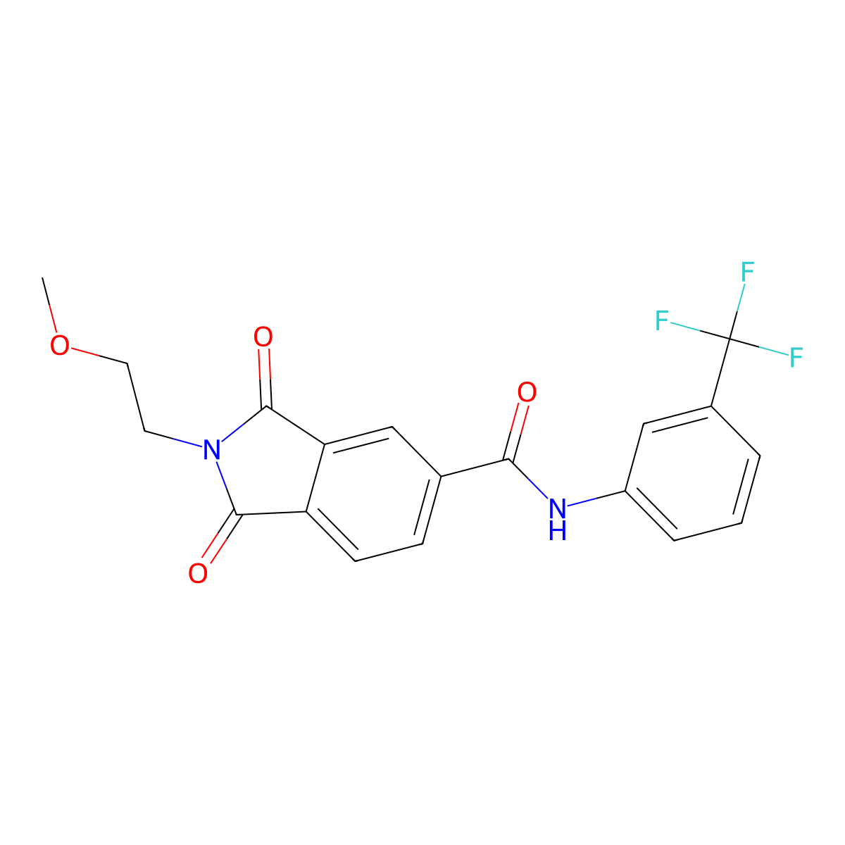 2-(2-methoxyethyl)-1,3-dioxo-N-[3-(trifluoromethyl)phenyl]isoindole-5-carboxamide molecular structure, CAS 831241-51-1