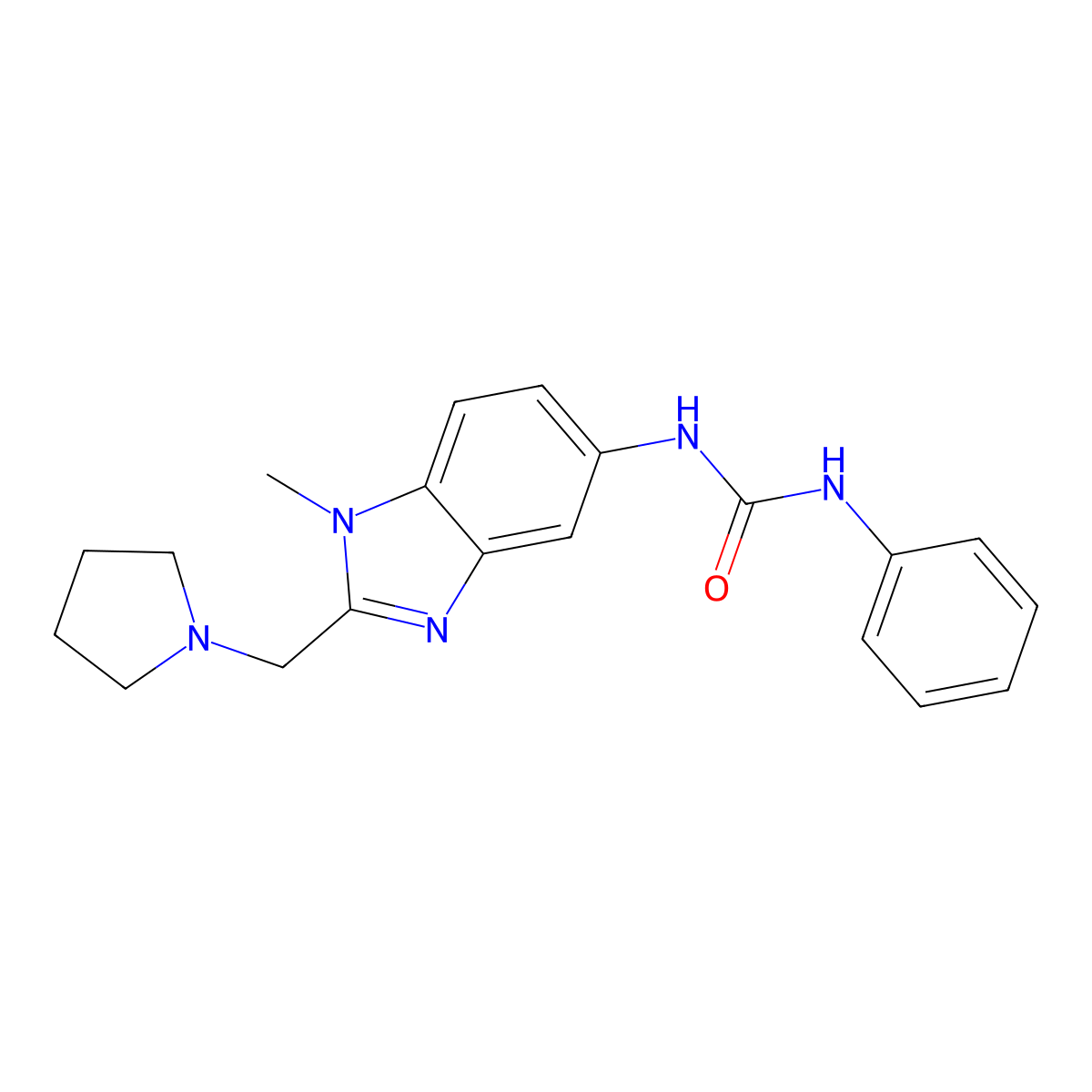 1-[1-Methyl-2-(1-pyrrolidinylmethyl)-5-benzimidazolyl]-3-phenylurea molecular structure, CAS 831241-88-4