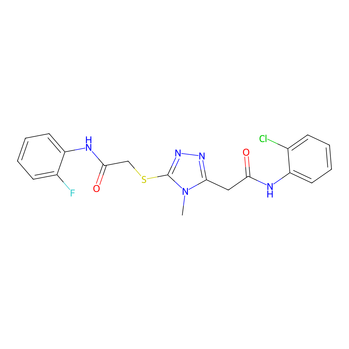 N-(2-chlorophenyl)-2-[5-[2-(2-fluoroanilino)-2-oxoethyl]sulfanyl-4-methyl-1,2,4-triazol-3-yl]acetamide molecular structure, CAS 831242-52-5