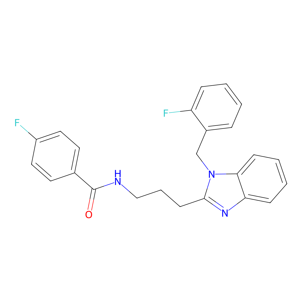 4-fluoro-N-[3-[1-[(2-fluorophenyl)methyl]benzimidazol-2-yl]propyl]benzamide molecular structure, CAS 831242-79-6