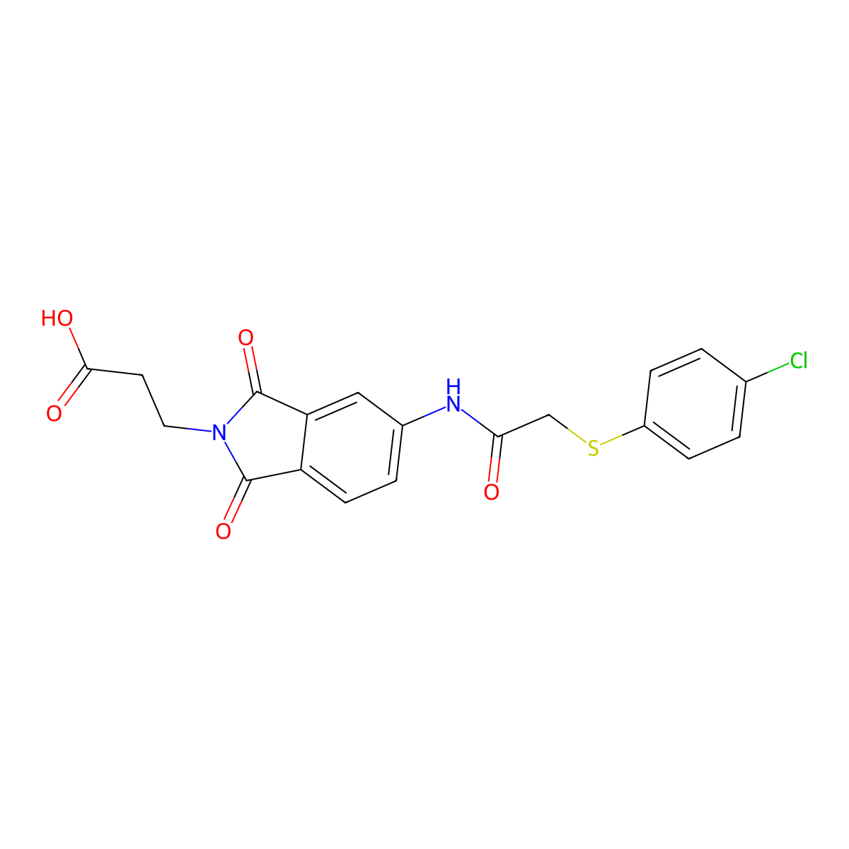 3-[5-({[(4-chlorophenyl)sulfanyl]acetyl}amino)-1,3-dioxo-1,3-dihydro-2H-isoindol-2-yl]propanoic acid molecular structure, CAS 831242-83-2