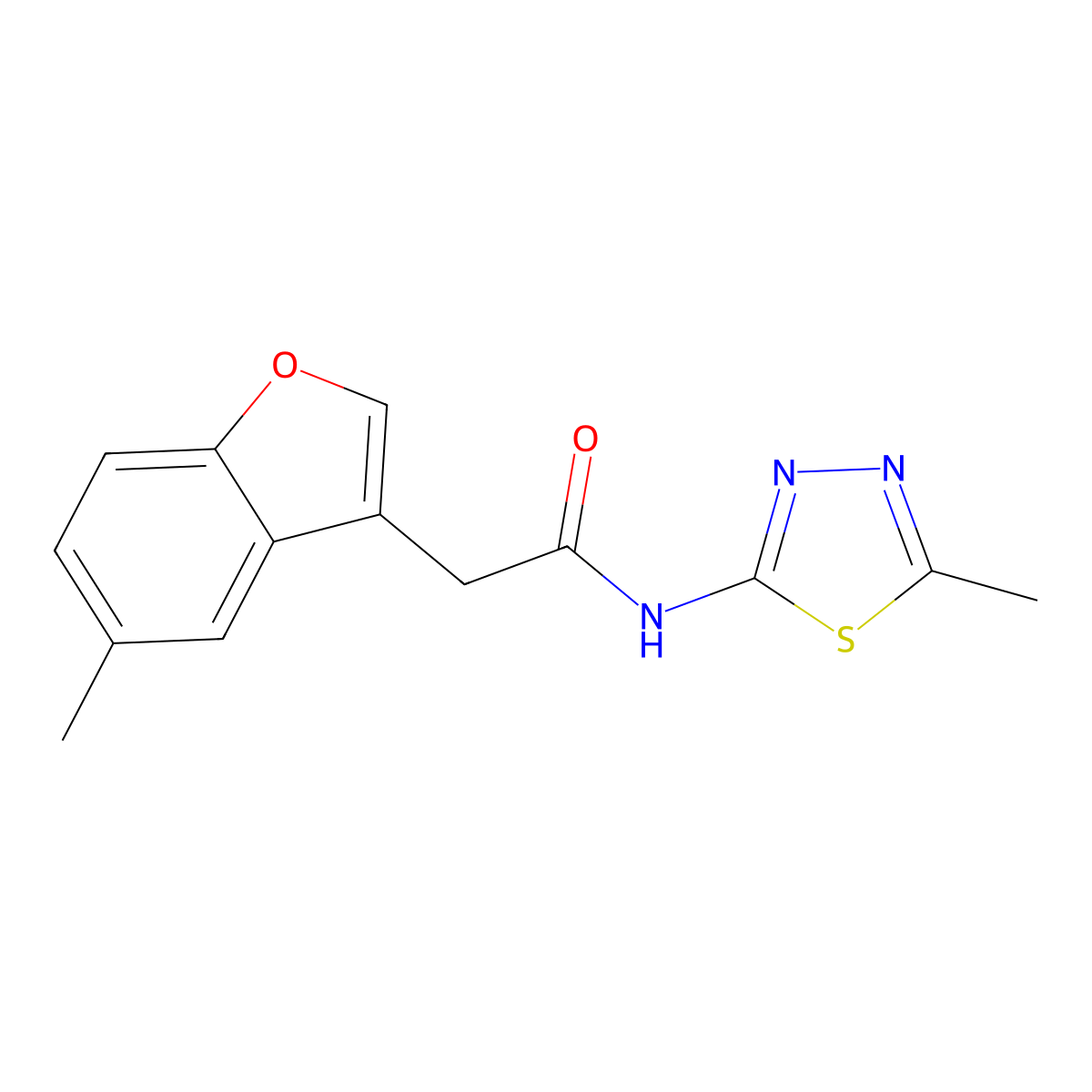 2-(5-methyl-1-benzofuran-3-yl)-N-(5-methyl-1,3,4-thiadiazol-2-yl)acetamide molecular structure, CAS 831242-86-5