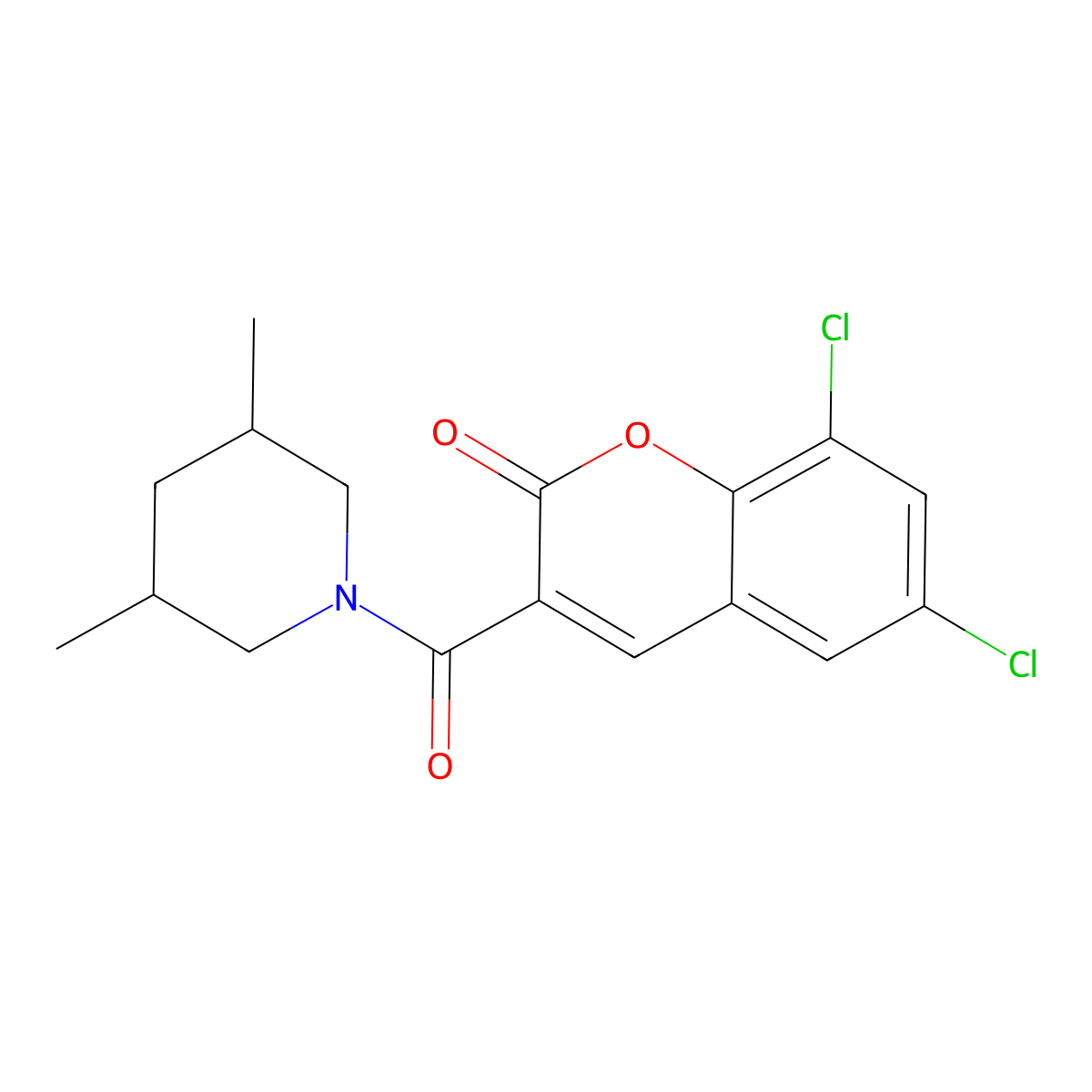 3-[(3,5-Dimethylpiperidyl)carbonyl]-6,8-dichlorochromen-2-one molecular structure, CAS 831242-92-3