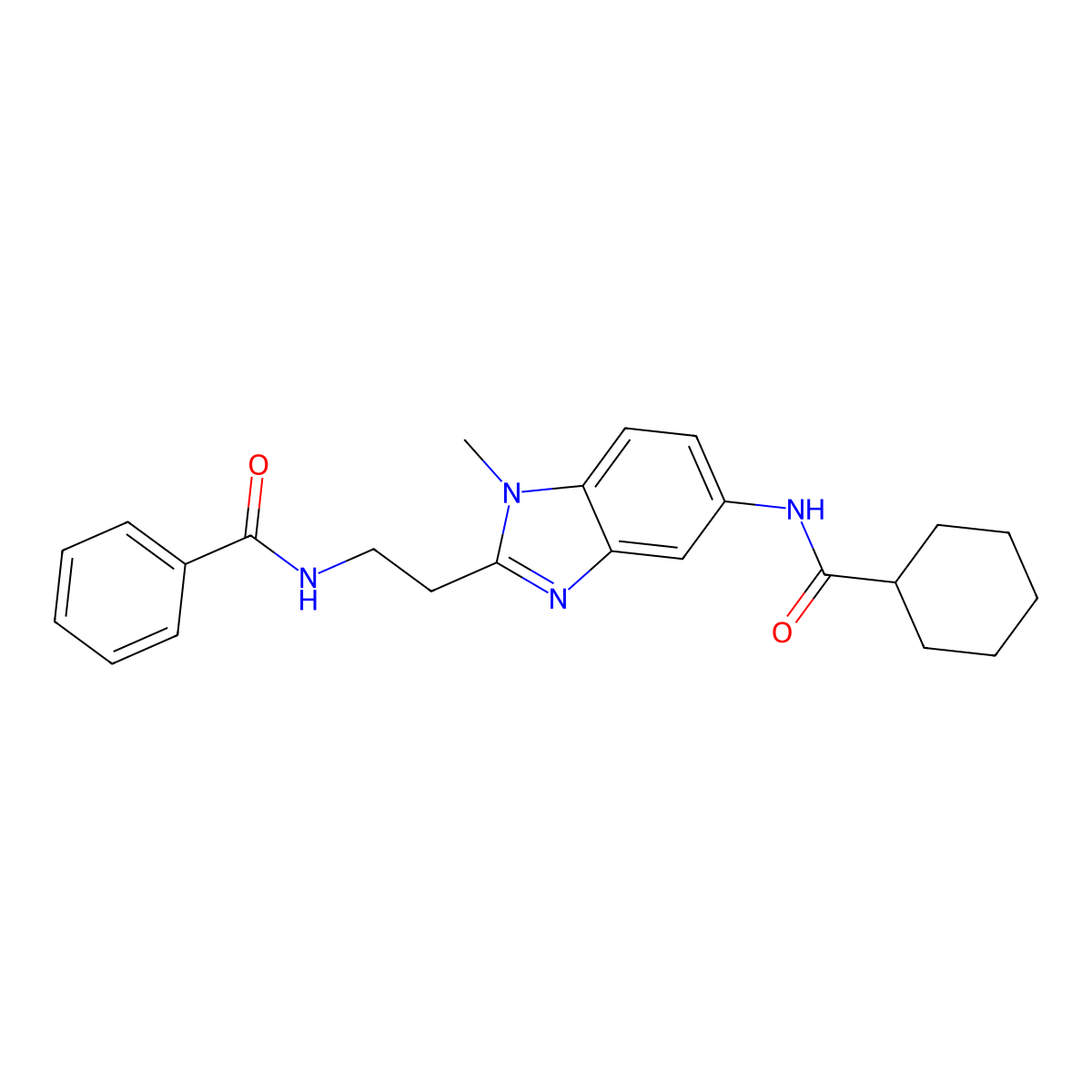 N-[2-[5-(cyclohexanecarbonylamino)-1-methylbenzimidazol-2-yl]ethyl]benzamide molecular structure, CAS 831243-16-4