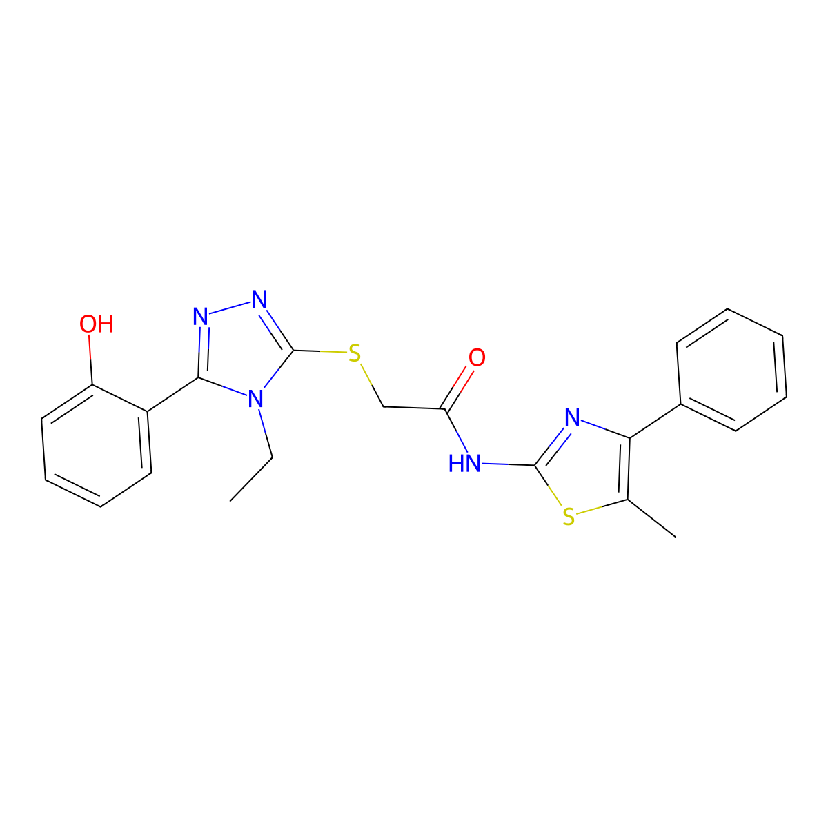 2-{[4-ethyl-5-(2-hydroxyphenyl)-4H-1,2,4-triazol-3-yl]sulfanyl}-N-(5-methyl-4-phenyl-1,3-thiazol-2-yl)acetamide molecular structure, CAS 831243-48-2