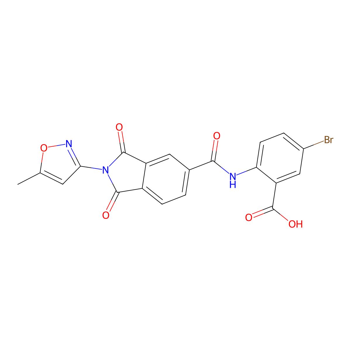 5-bromo-2-({[2-(5-methyl-1,2-oxazol-3-yl)-1,3-dioxo-2,3-dihydro-1H-isoindol-5-yl]carbonyl}amino)benzoic acid molecular structure, CAS 831243-80-2