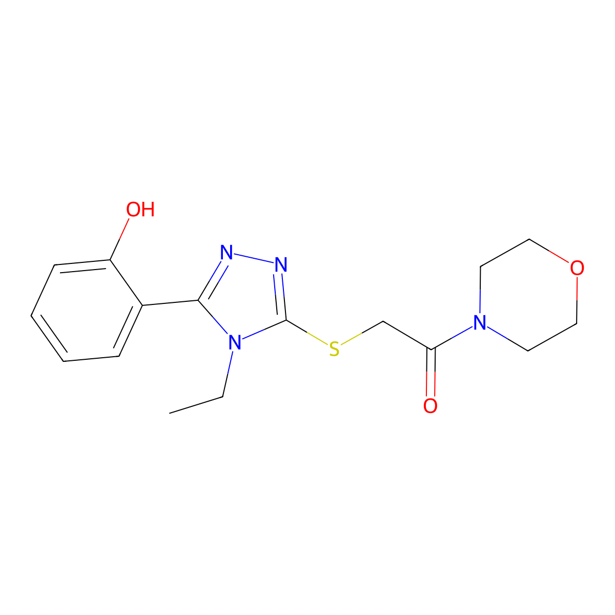 2-((4-ethyl-5-(2-hydroxyphenyl)-4H-1,2,4-triazol-3-yl)thio)-1-morpholinoethanone molecular structure, CAS 831243-81-3
