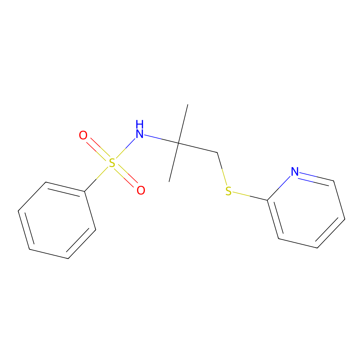 N-(2-methyl-1-(pyridin-2-ylthio)propan-2-yl)benzenesulfonamide molecular structure, CAS 831243-91-5