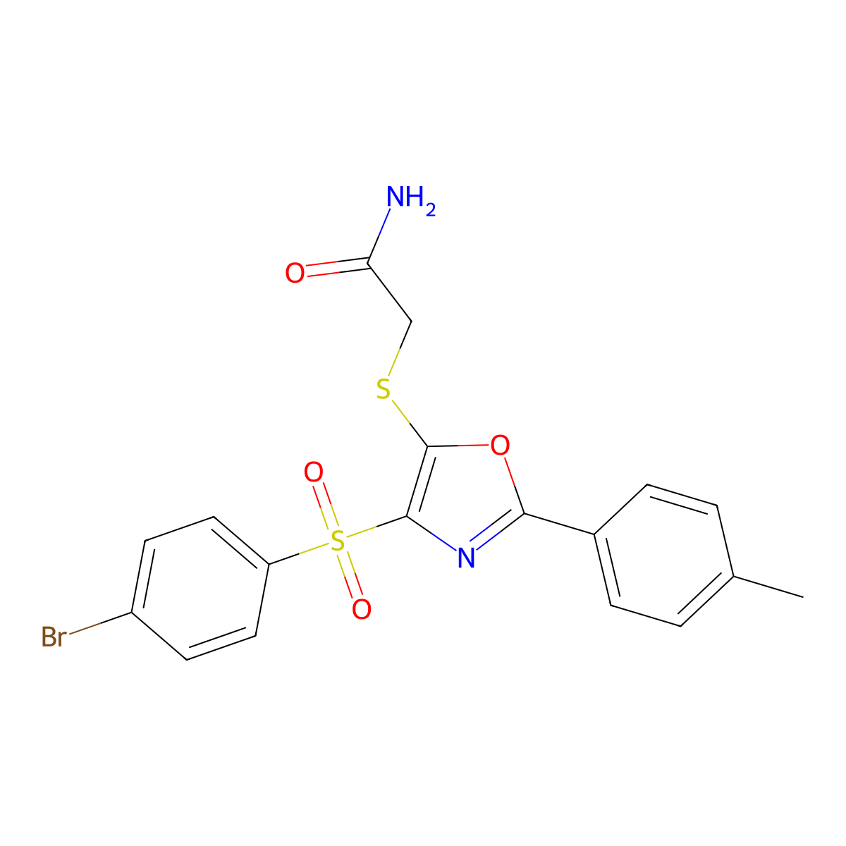 2-((4-((4-Bromophenyl)sulfonyl)-2-(p-tolyl)oxazol-5-yl)thio)acetamide molecular structure, CAS 831243-92-6