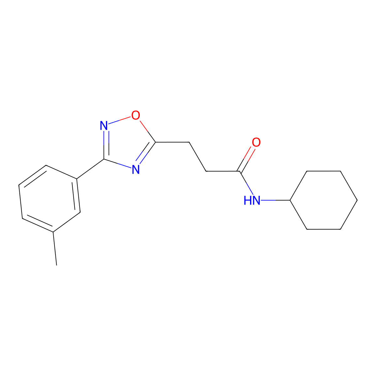 N-cyclohexyl-3-[3-(3-methylphenyl)-1,2,4-oxadiazol-5-yl]propanamide molecular structure, CAS 831243-95-9