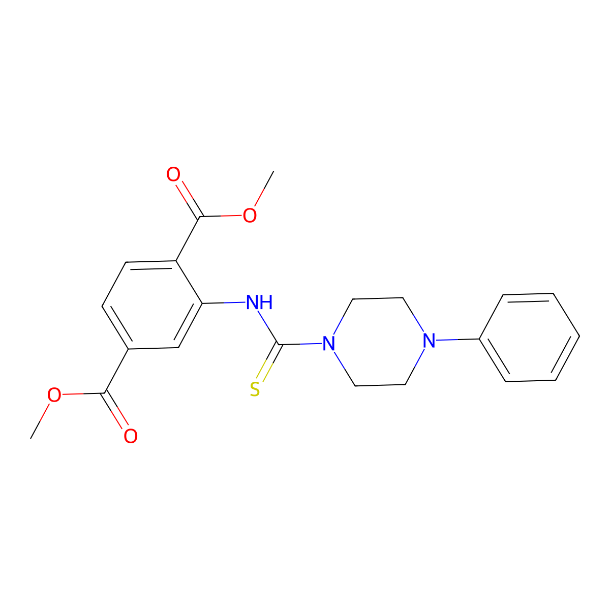 Dimethyl 2-{[(4-phenyl-1-piperazinyl)carbonothioyl]amino}terephthalate molecular structure, CAS 831243-98-2