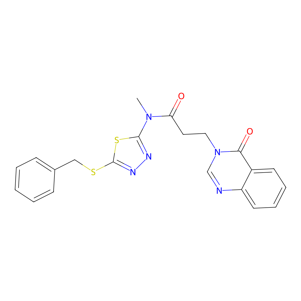 N-(5-benzylsulfanyl-1,3,4-thiadiazol-2-yl)-N-methyl-3-(4-oxoquinazolin-3-yl)propanamide molecular structure, CAS 831244-17-8