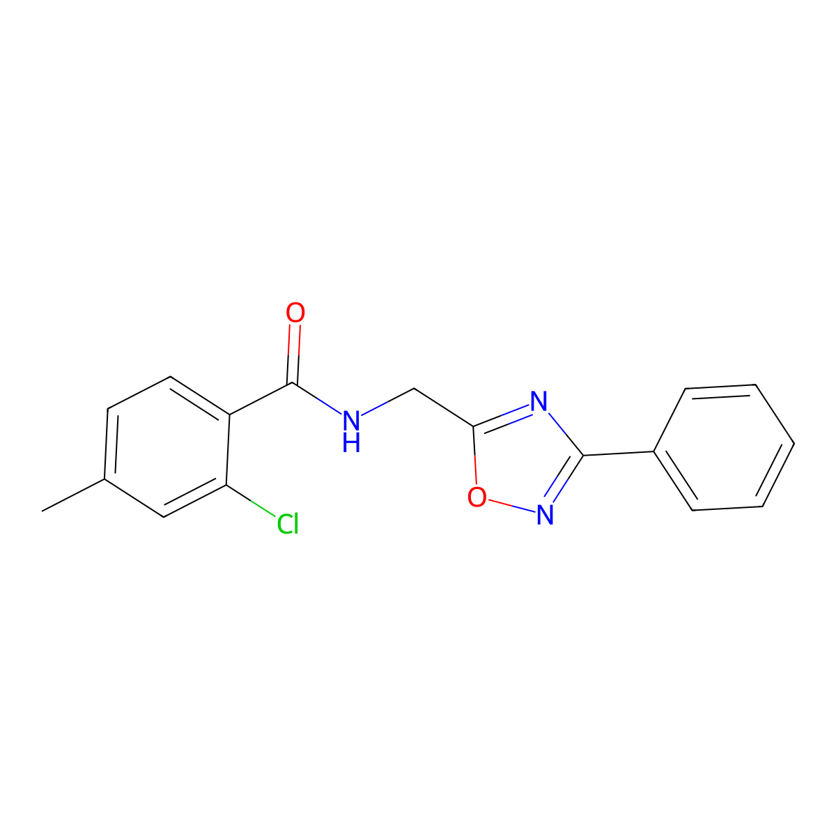2-chloro-4-methyl-N-[(3-phenyl-1,2,4-oxadiazol-5-yl)methyl]benzamide molecular structure, CAS 831244-43-0