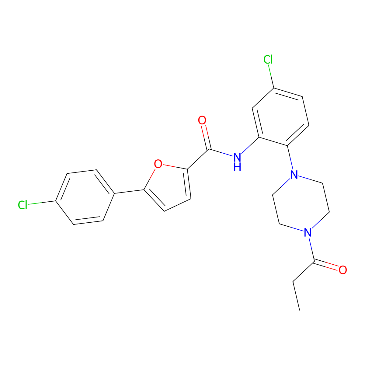 5-(4-chlorophenyl)-N-[5-chloro-2-(4-propanoylpiperazin-1-yl)phenyl]furan-2-carboxamide molecular structure, CAS 831244-52-1