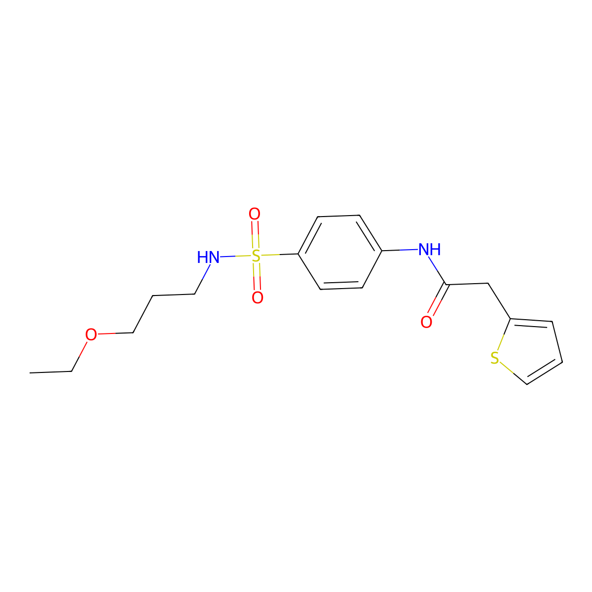 N-[4-(3-ethoxypropylsulfamoyl)phenyl]-2-thiophen-2-ylacetamide molecular structure, CAS 831244-61-2