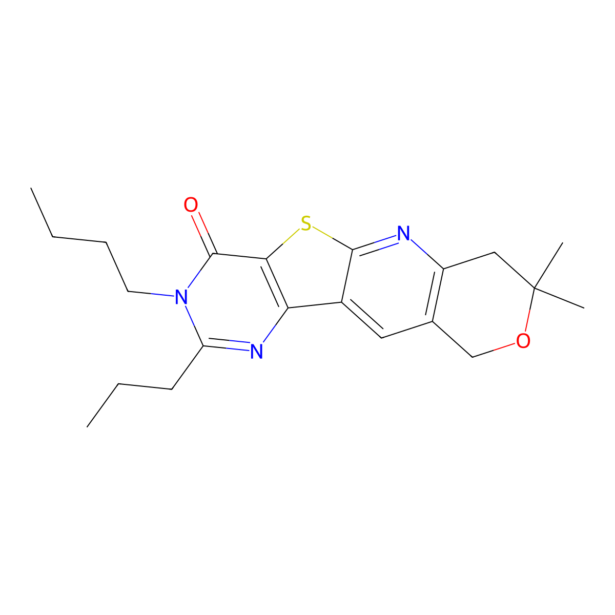 3-butyl-8,8-dimethyl-2-propyl-7,8-dihydro-3H-pyrano[3'',4'':5',6']pyrido[3',2':4,5]thieno[3,2-d]pyrimidin-4(10H)-one molecular structure, CAS 831244-96-3