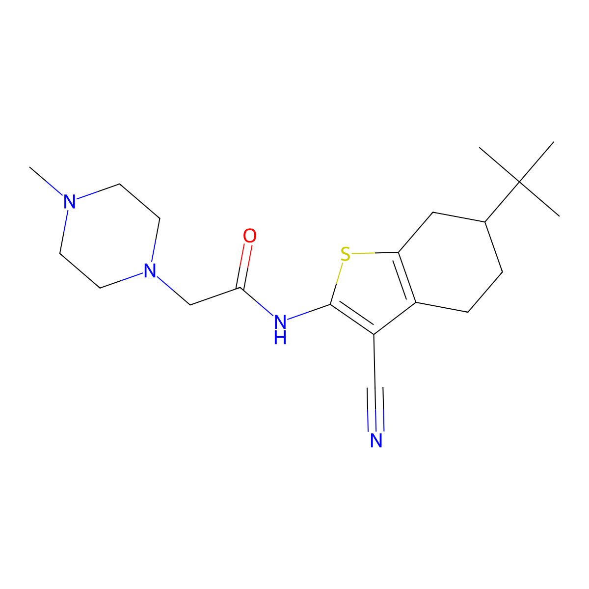 N-(6-tert-butyl-3-cyano-4,5,6,7-tetrahydro-1-benzothien-2-yl)-2-(4-methyl-1-piperazinyl)acetamide molecular structure, CAS 831244-98-5
