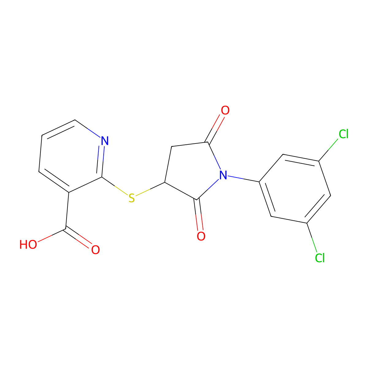 2-{[1-(3,5-Dichlorophenyl)-2,5-dioxopyrrolidin-3-yl]sulfanyl}pyridine-3-carboxylic acid molecular structure, CAS 831245-37-5