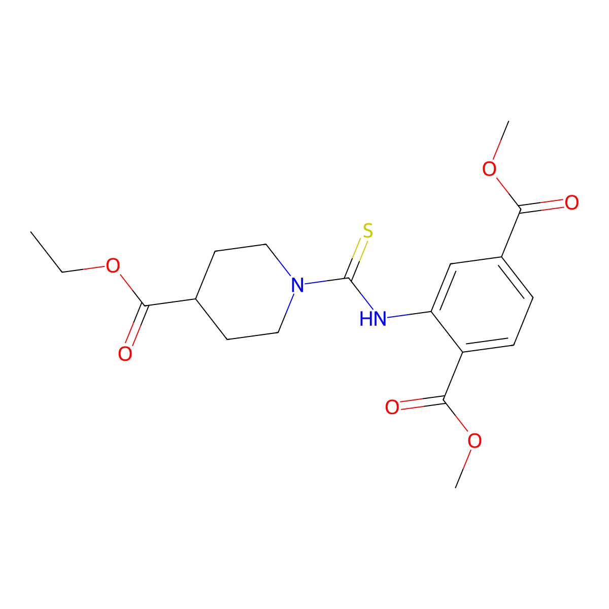 Methyl 2-({[4-(ethoxycarbonyl)piperidyl]thioxomethyl}amino)-4-(methoxycarbonyl)benzoate molecular structure, CAS 831245-48-8