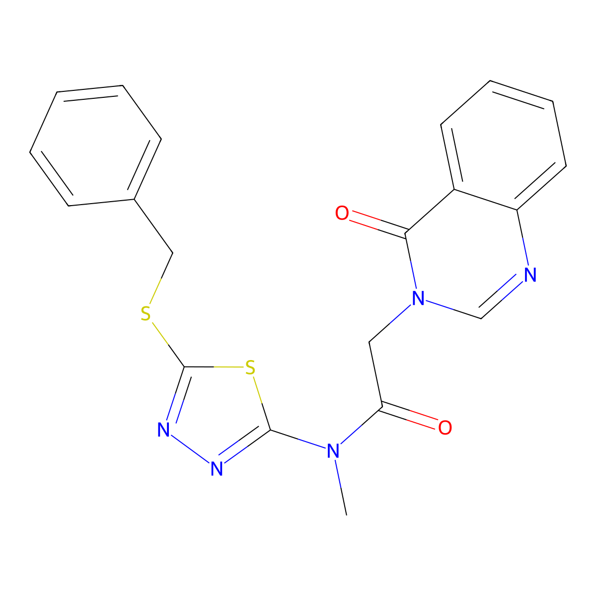 N-(5-benzylsulfanyl-1,3,4-thiadiazol-2-yl)-N-methyl-2-(4-oxoquinazolin-3-yl)acetamide molecular structure, CAS 831245-60-4