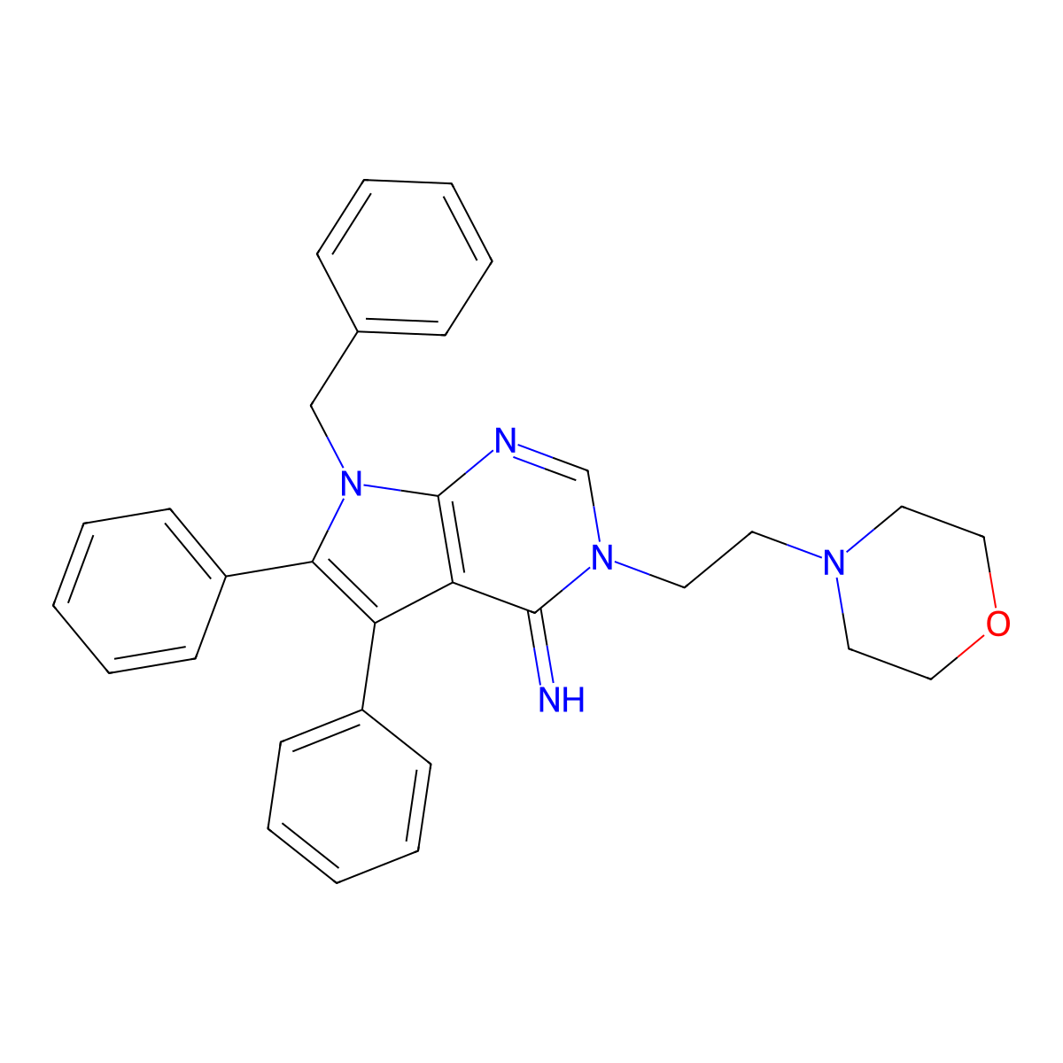 7-Benzyl-3-(2-morpholin-4-ylethyl)-5,6-diphenylpyrrolo[2,3-d]pyrimidin-4-imine molecular structure, CAS 831246-08-3