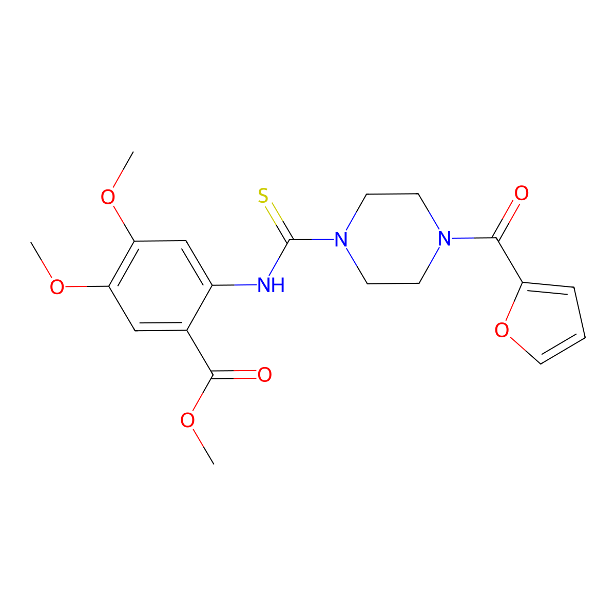 Methyl 2-({[4-(2-furoyl)-1-piperazinyl]carbothioyl}amino)-4,5-dimethoxybenzoate molecular structure, CAS 831246-50-5