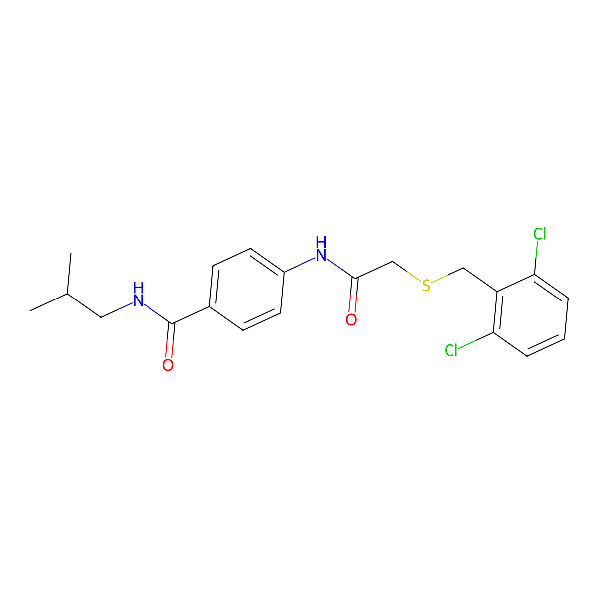 4-[[2-[(2,6-dichlorophenyl)methylsulfanyl]acetyl]amino]-N-(2-methylpropyl)benzamide molecular structure, CAS 831246-93-6