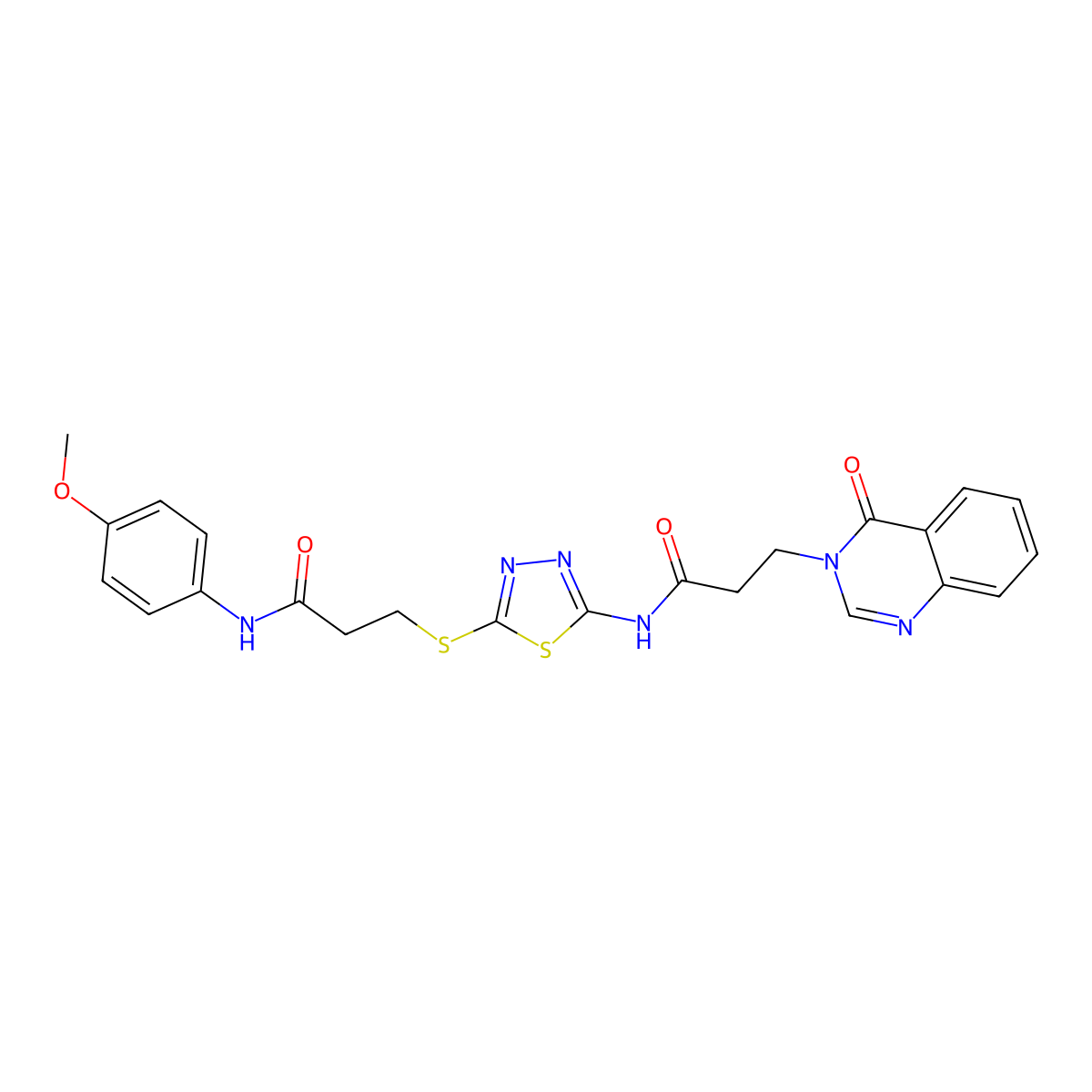N-[5-[3-(4-methoxyanilino)-3-oxopropyl]sulfanyl-1,3,4-thiadiazol-2-yl]-3-(4-oxoquinazolin-3-yl)propanamide molecular structure, CAS 831247-50-8