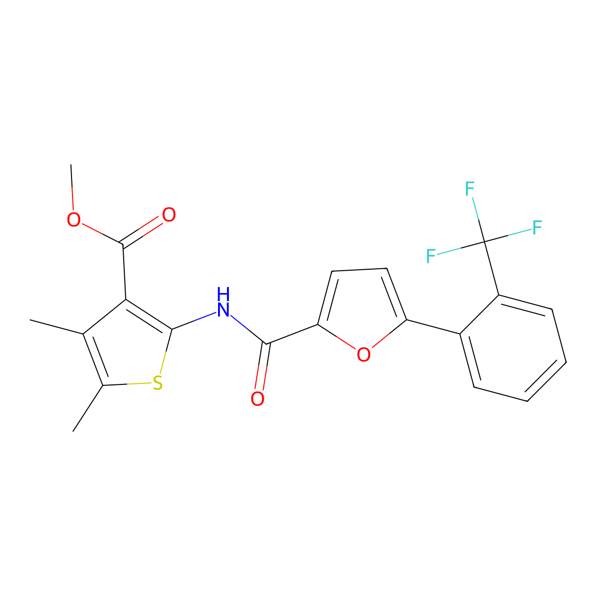 Methyl 4,5-dimethyl-2-(5-(2-(trifluoromethyl)phenyl)furan-2-carboxamido)thiophene-3-carboxylate molecular structure, CAS 831247-53-1