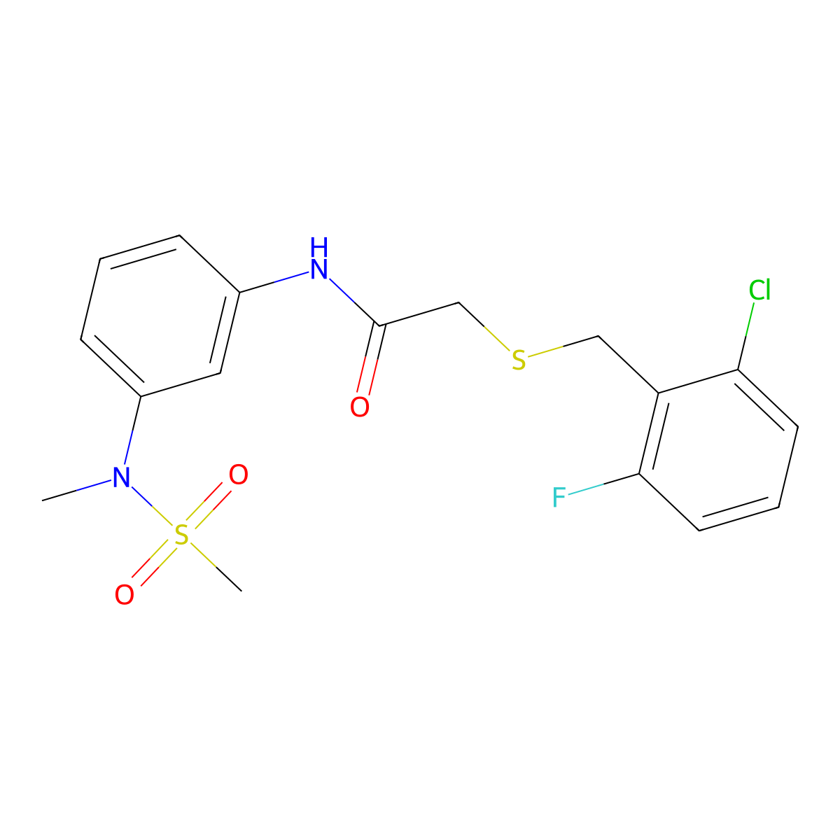 2-[(2-chloro-6-fluorophenyl)methylsulfanyl]-N-[3-[methyl(methylsulfonyl)amino]phenyl]acetamide molecular structure, CAS 831247-86-0