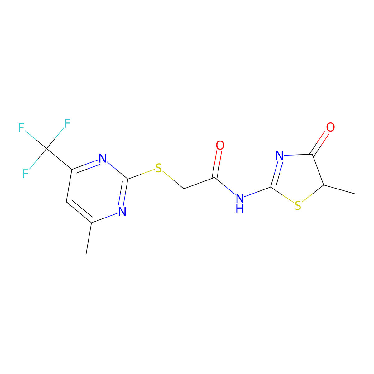 N-(5-methyl-4-oxo-4,5-dihydro-1,3-thiazol-2-yl)-2-{[4-methyl-6-(trifluoromethyl)pyrimidin-2-yl]sulfanyl}acetamide molecular structure, CAS 831247-95-1