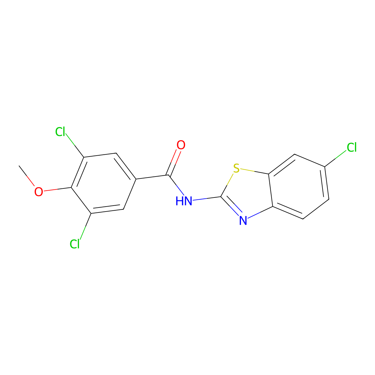 3,5-dichloro-N-(6-chloro-1,3-benzothiazol-2-yl)-4-methoxybenzamide molecular structure, CAS 831248-14-7