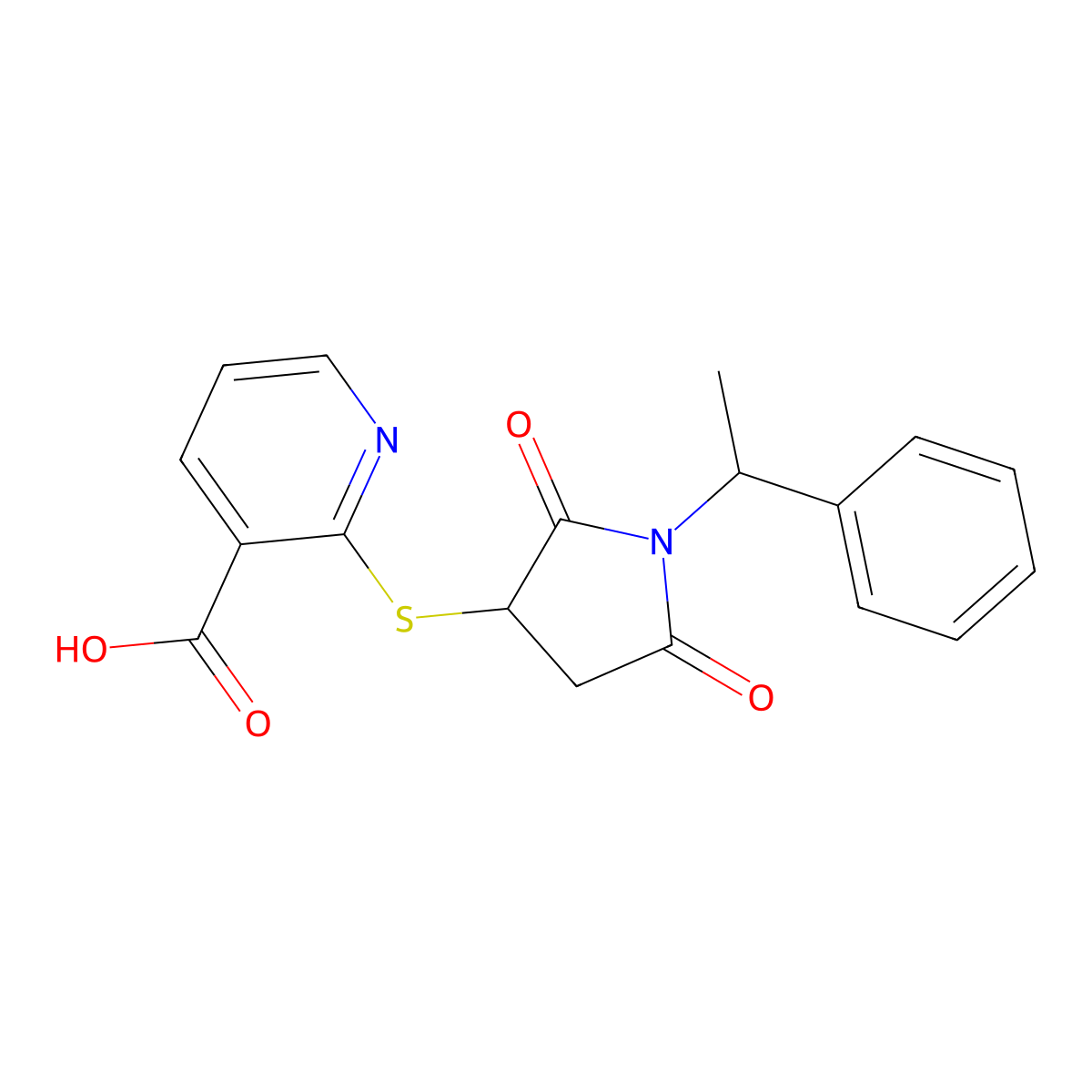 2-{[2,5-Dioxo-1-(1-phenylethyl)-3-pyrrolidinyl]thio}nicotinic acid molecular structure, CAS 831248-23-8