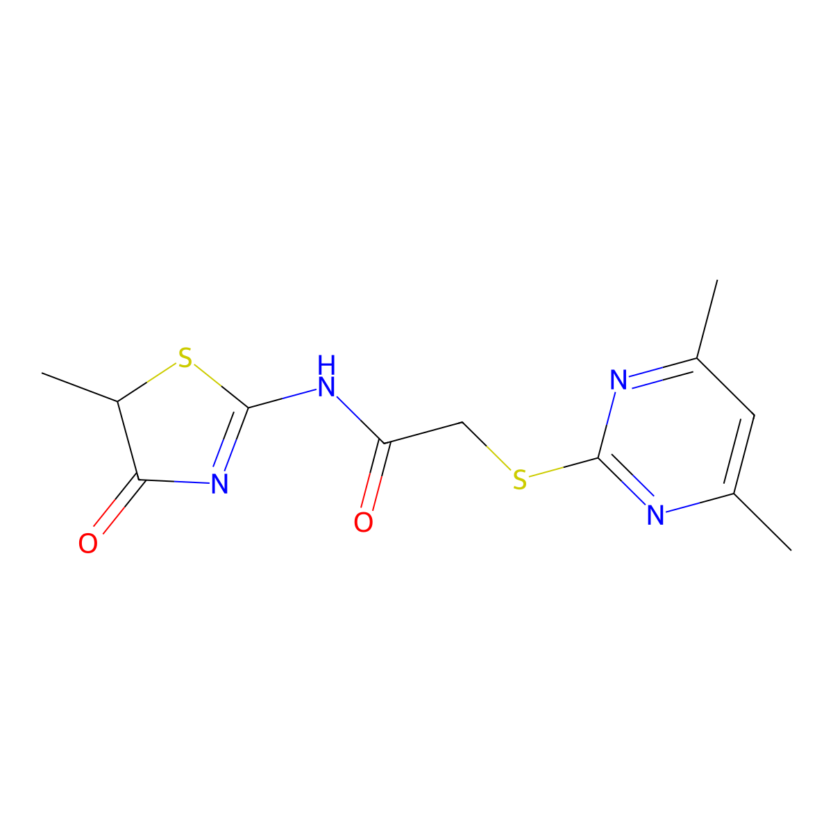 2-[(4,6-dimethylpyrimidin-2-yl)sulfanyl]-N-(5-methyl-4-oxo-4,5-dihydro-1,3-thiazol-2-yl)acetamide molecular structure, CAS 831248-38-5