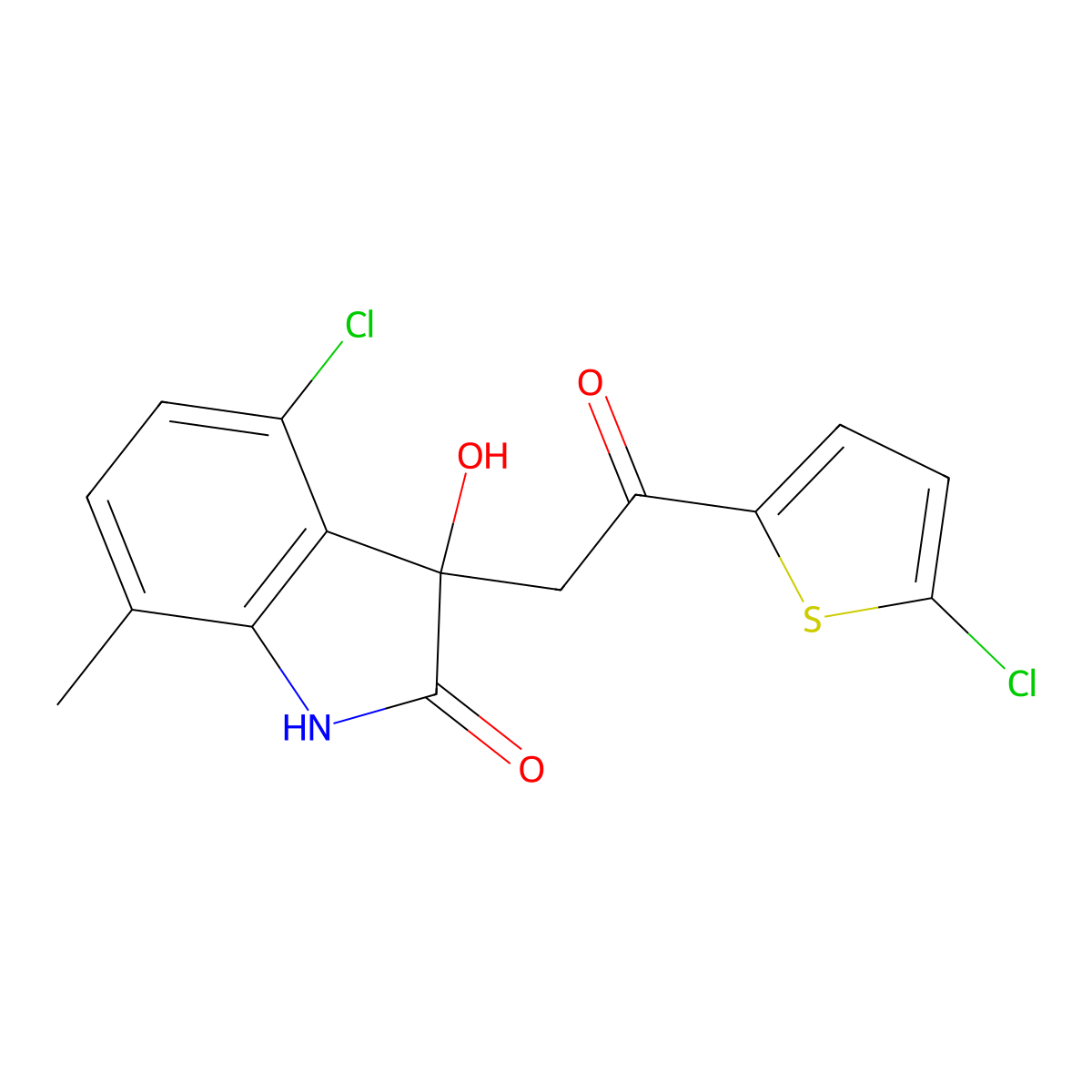 4-chloro-3-[2-(5-chlorothiophen-2-yl)-2-oxoethyl]-3-hydroxy-7-methyl-1H-indol-2-one molecular structure, CAS 831248-62-5