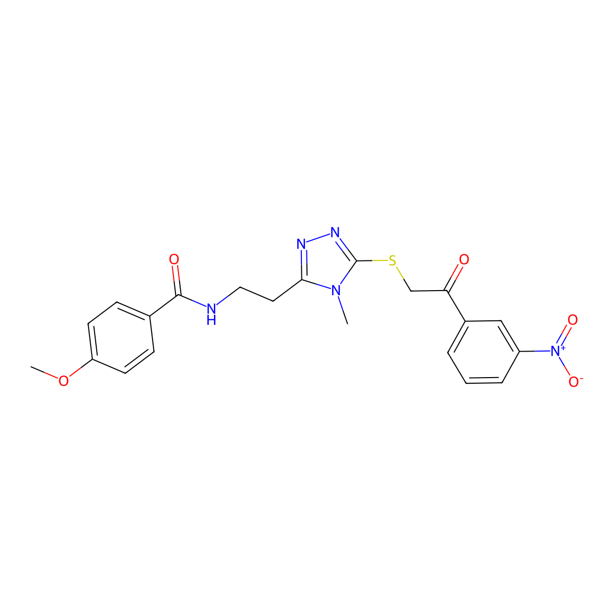 4-methoxy-N-[2-[4-methyl-5-[2-(3-nitrophenyl)-2-oxoethyl]sulfanyl-1,2,4-triazol-3-yl]ethyl]benzamide molecular structure, CAS 831248-64-7