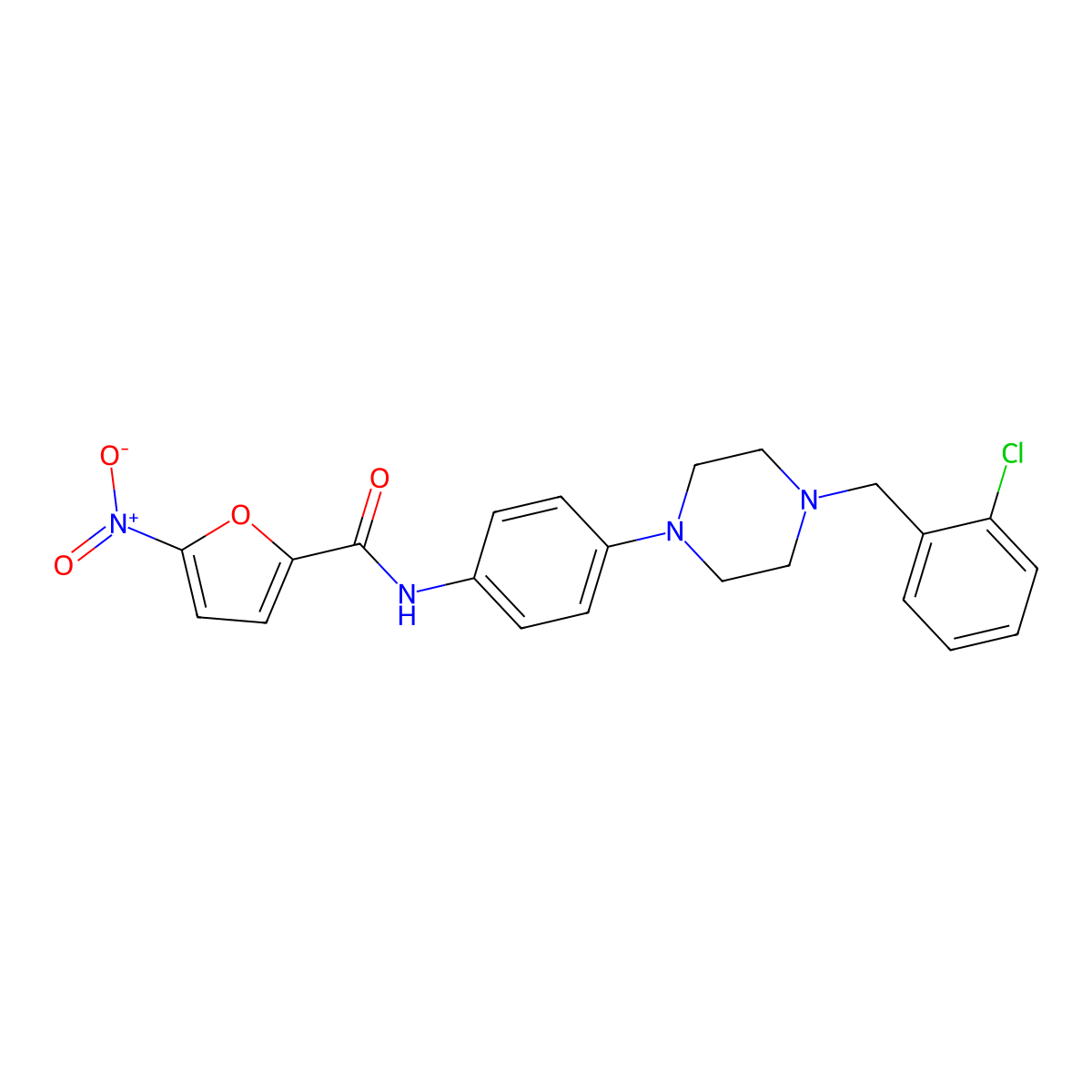N-[4-[4-[(2-chlorophenyl)methyl]piperazin-1-yl]phenyl]-5-nitrofuran-2-carboxamide molecular structure, CAS 831249-04-8