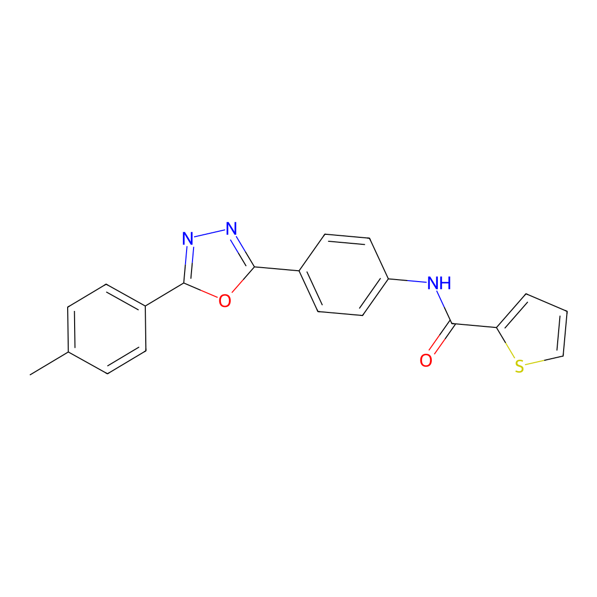 N-[4-[5-(4-methylphenyl)-1,3,4-oxadiazol-2-yl]phenyl]thiophene-2-carboxamide molecular structure, CAS 831249-06-0