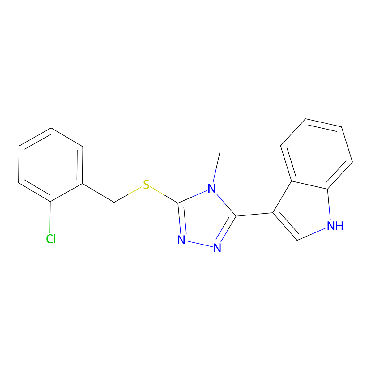 3-(5-((2-chlorobenzyl)thio)-4-methyl-4H-1,2,4-triazol-3-yl)-1H-indole molecular structure, CAS 831249-79-7
