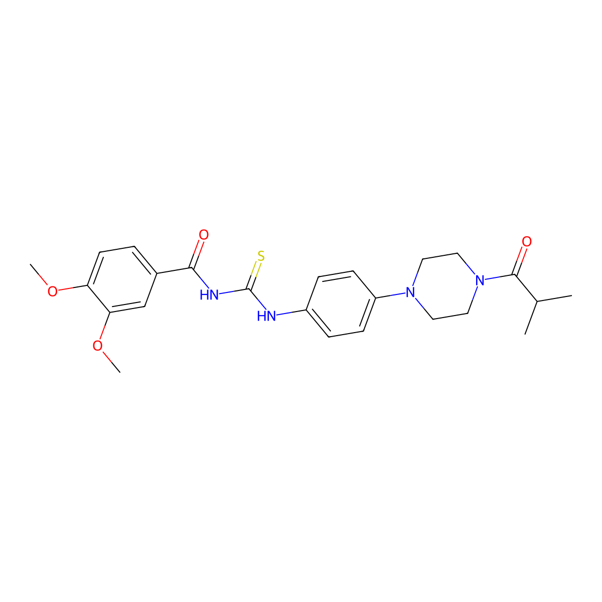 3,4-dimethoxy-N-[[4-[4-(2-methylpropanoyl)piperazin-1-yl]phenyl]carbamothioyl]benzamide molecular structure, CAS 831249-92-4