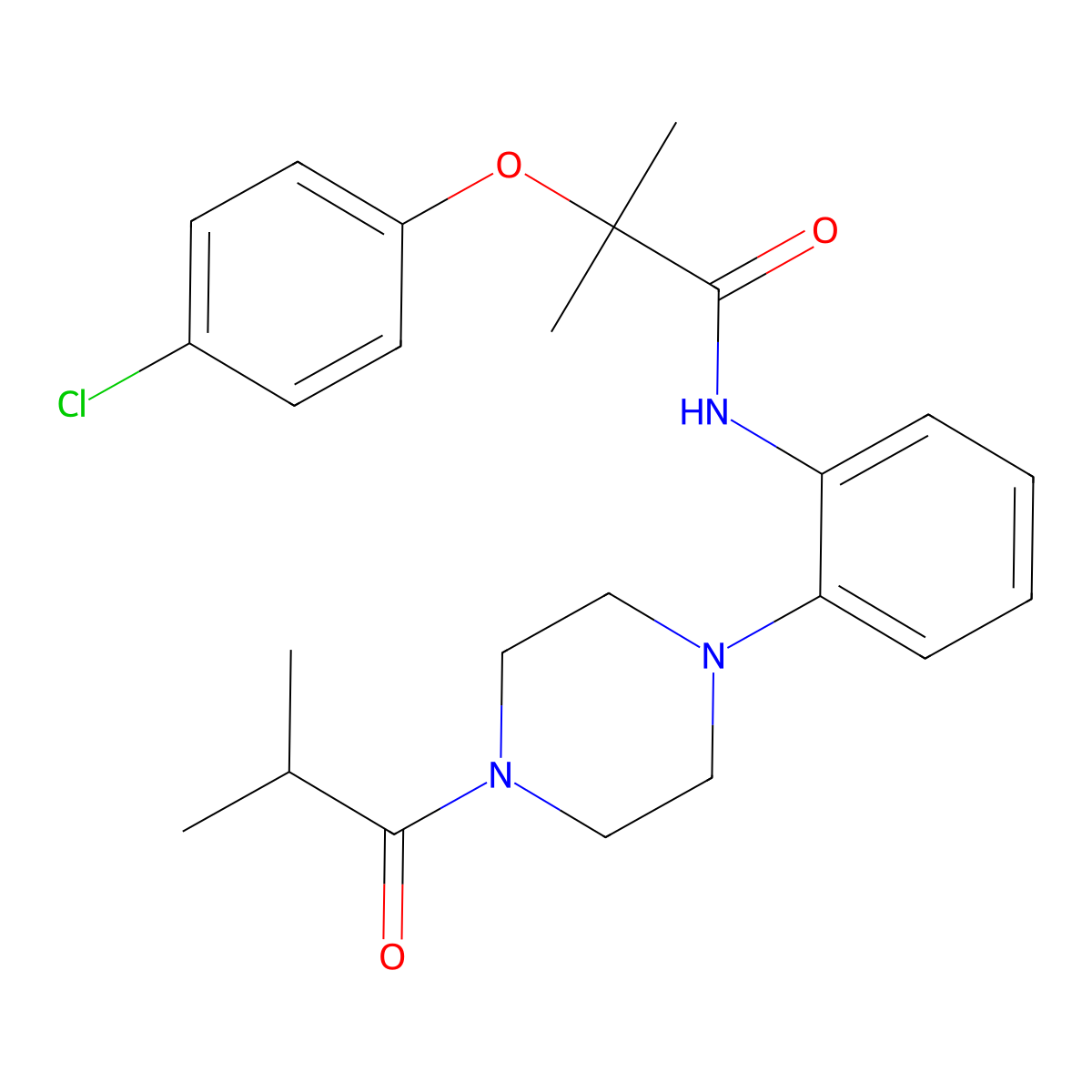 2-(4-chlorophenoxy)-2-methyl-N-[2-[4-(2-methylpropanoyl)piperazin-1-yl]phenyl]propanamide molecular structure, CAS 831250-11-4