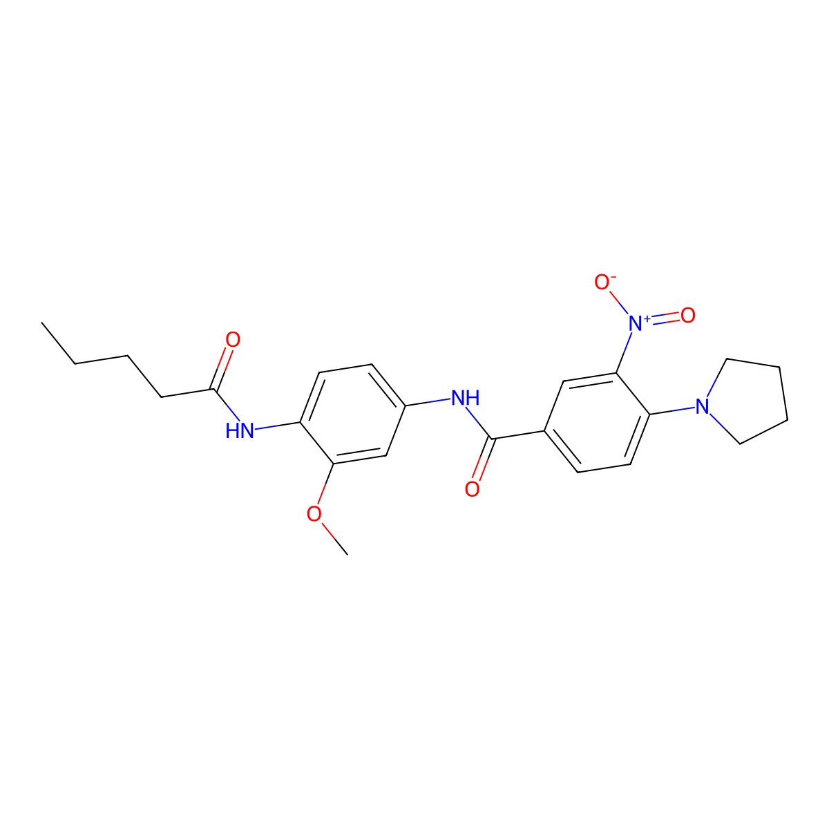 N-[3-methoxy-4-(pentanoylamino)phenyl]-3-nitro-4-pyrrolidin-1-ylbenzamide molecular structure, CAS 831250-22-7