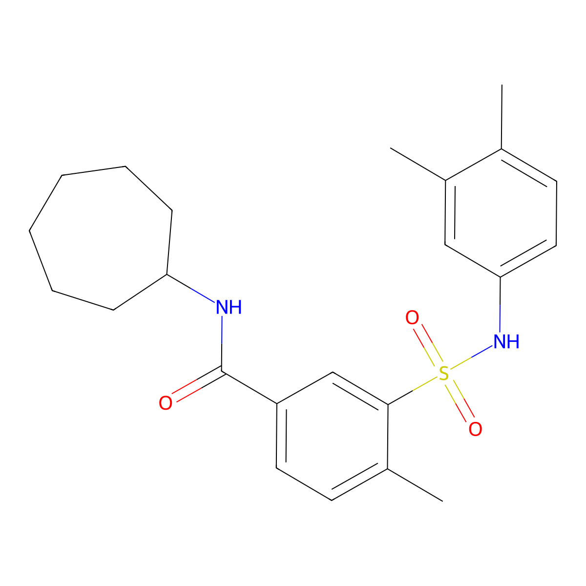 N-cycloheptyl-3-[(3,4-dimethylphenyl)sulfamoyl]-4-methylbenzamide molecular structure, CAS 831250-36-3