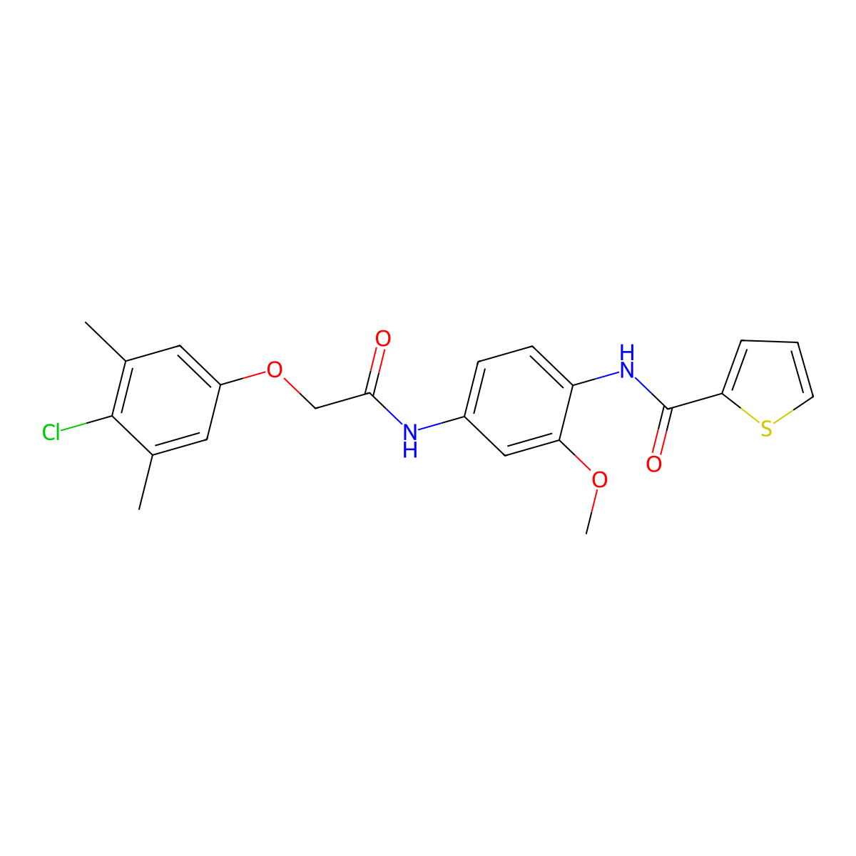 N-[4-[[2-(4-chloro-3,5-dimethylphenoxy)acetyl]amino]-2-methoxyphenyl]thiophene-2-carboxamide molecular structure, CAS 831251-58-2