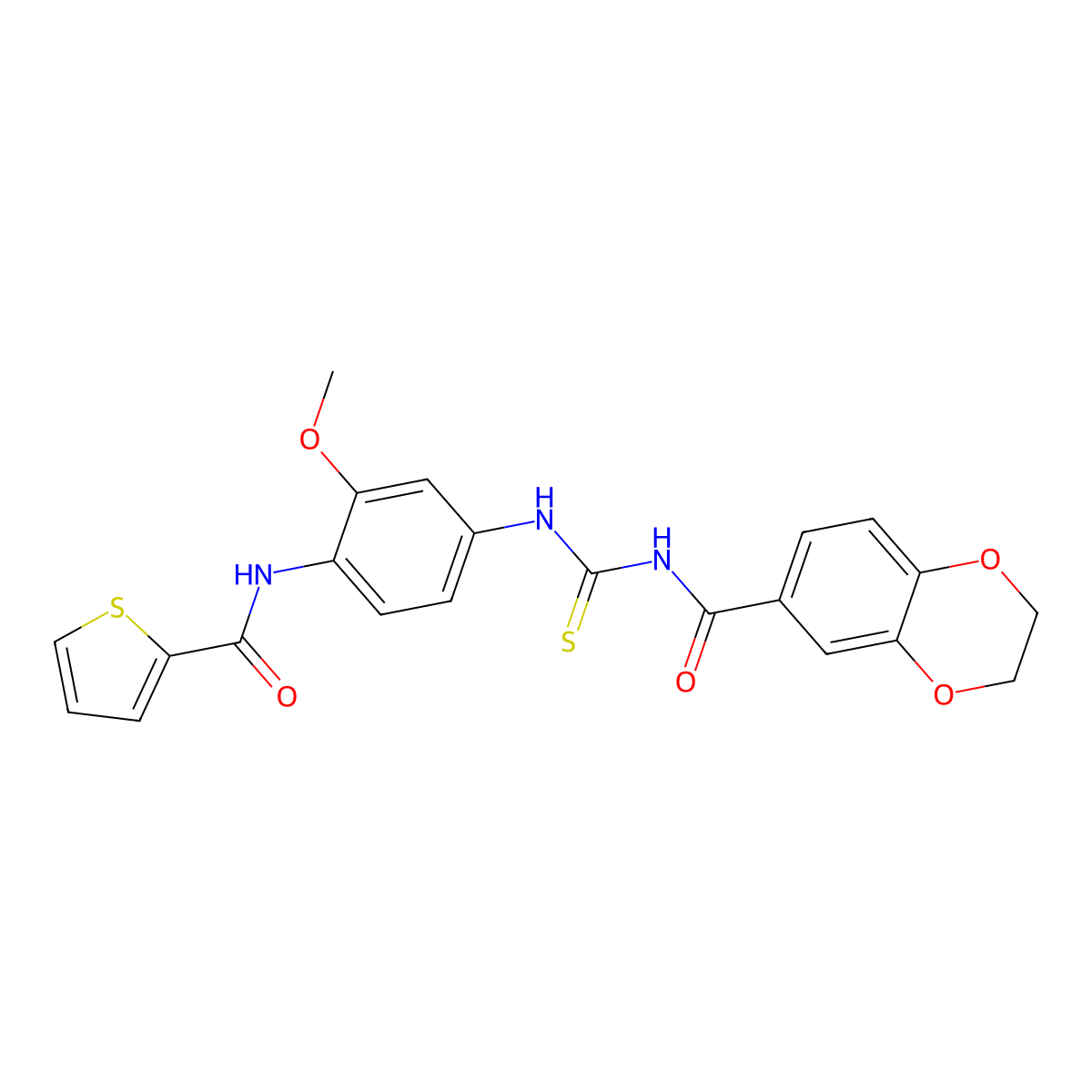 N-[[3-methoxy-4-(thiophene-2-carbonylamino)phenyl]carbamothioyl]-2,3-dihydro-1,4-benzodioxine-6-carboxamide molecular structure, CAS 831251-94-6